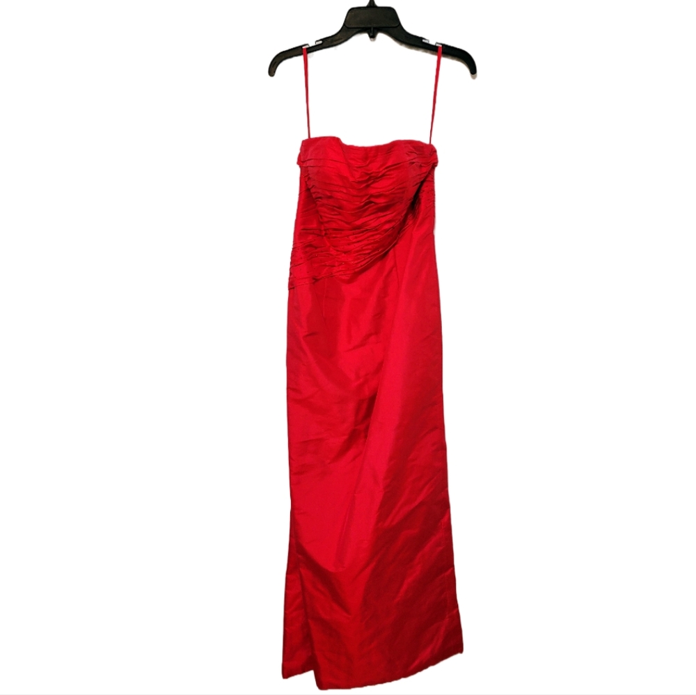 Marisa Baratelli Solid Red Thai Silk Strapless Evening Gown Size 6 Y2K Formal